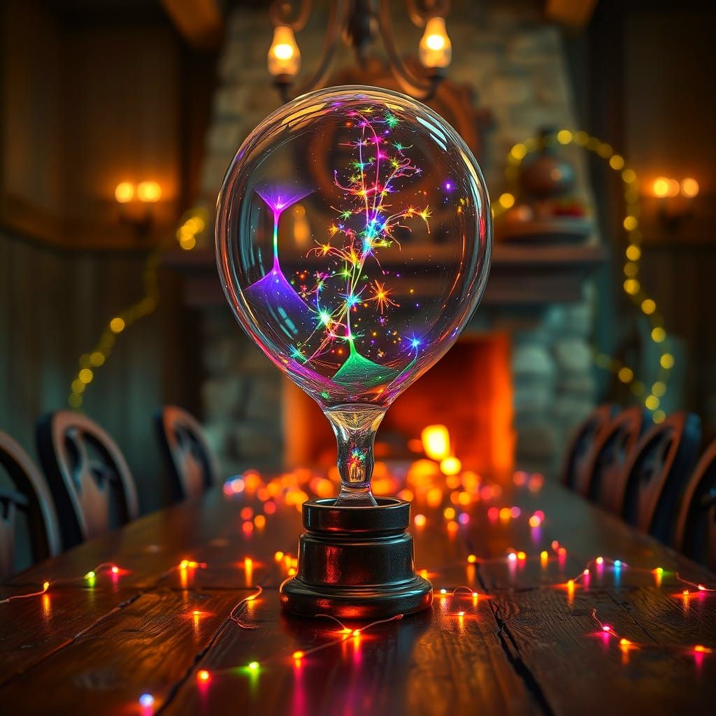 Glowing Fireflies in Glass Balloon, Hyperrealistic Art