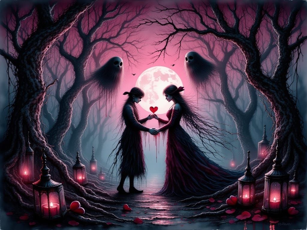 Vampire Couple Dances in Eerie Forest at Night