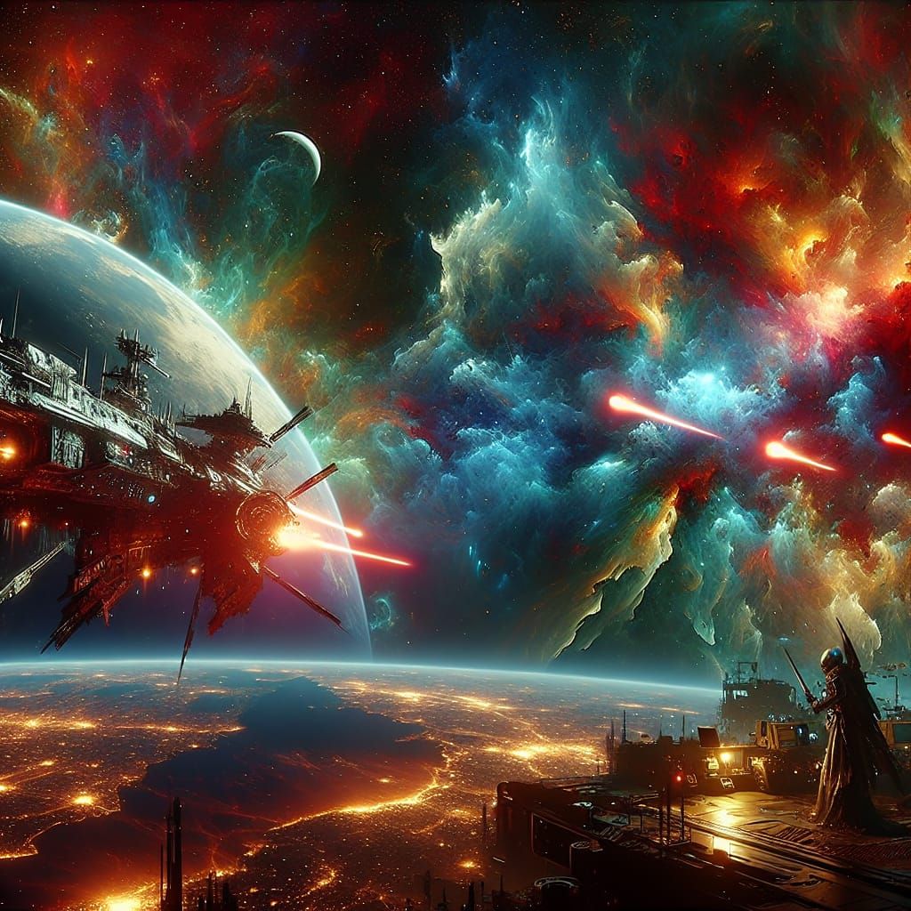 Space Pirate Battle: Detailed Matte Painting in 8k