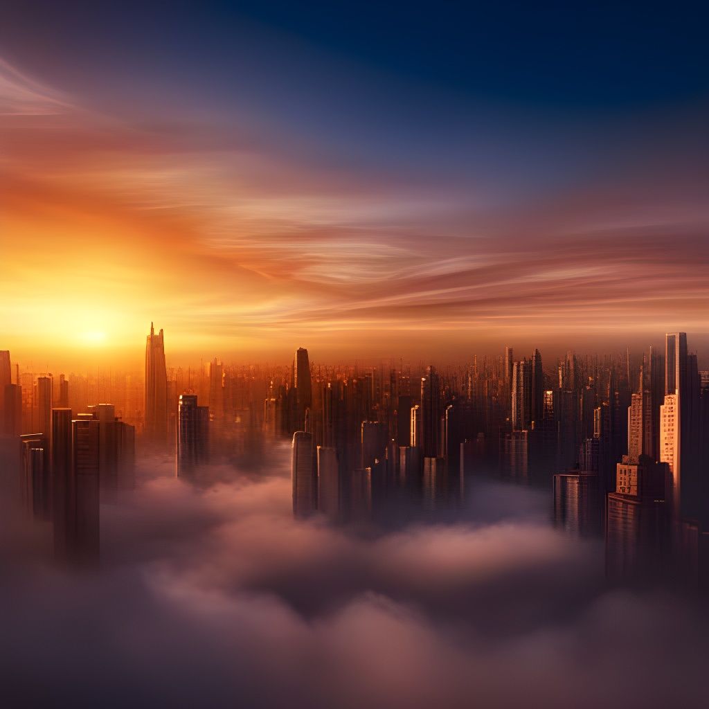 Suspended Cityscape in the Clouds: Golden Hour