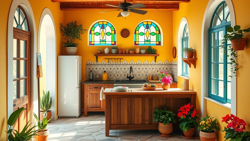 Vibrant Mexican Kitchen with Stained Glass Lighting