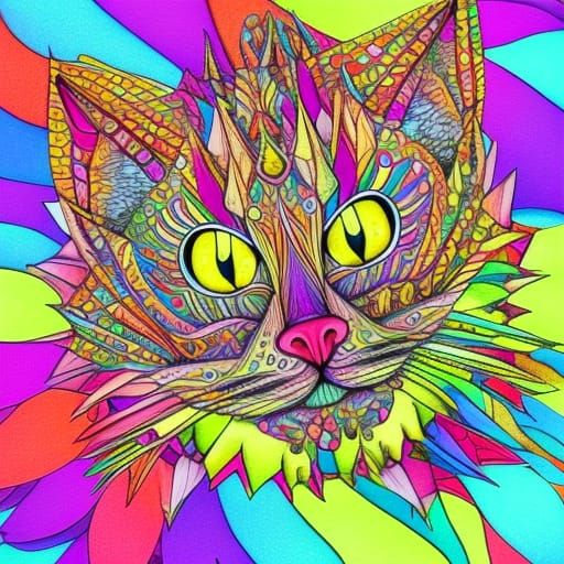 Colorful Cheshire Cat Mandala in Origami Style