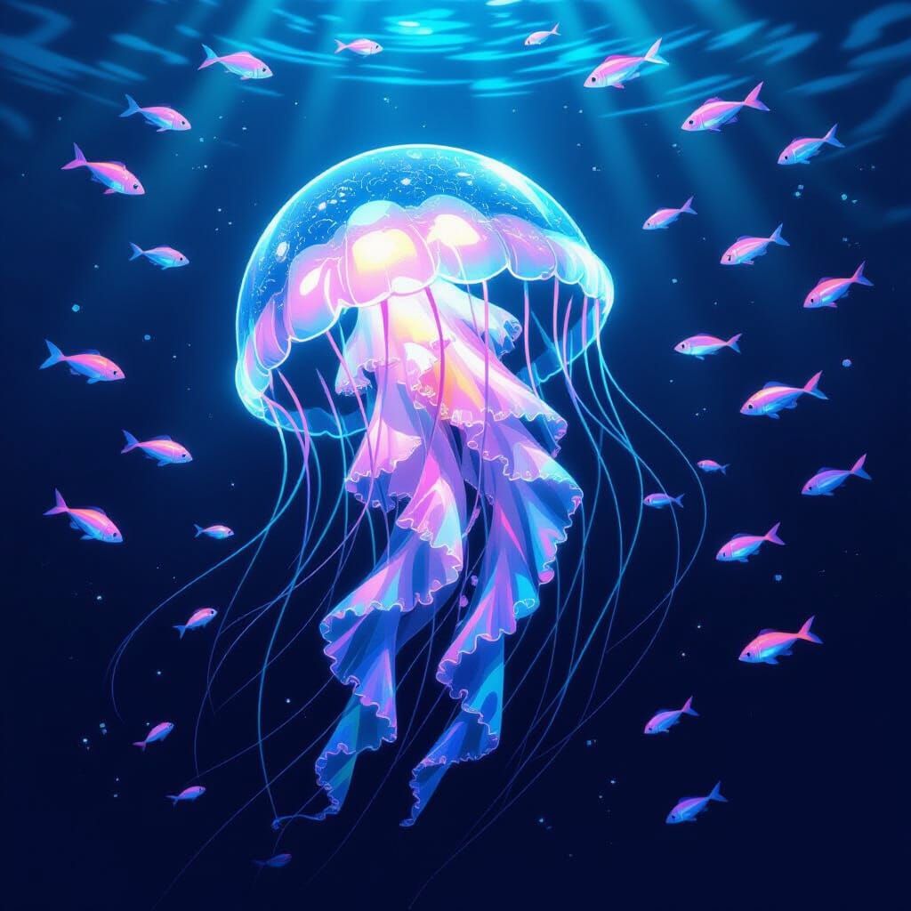 Bioluminescent Jellyfish in the Deep Sea, Studio Trigger Sty...