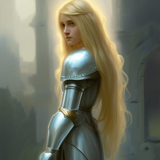 Blond Knight Portrait in Waterhouse Style
