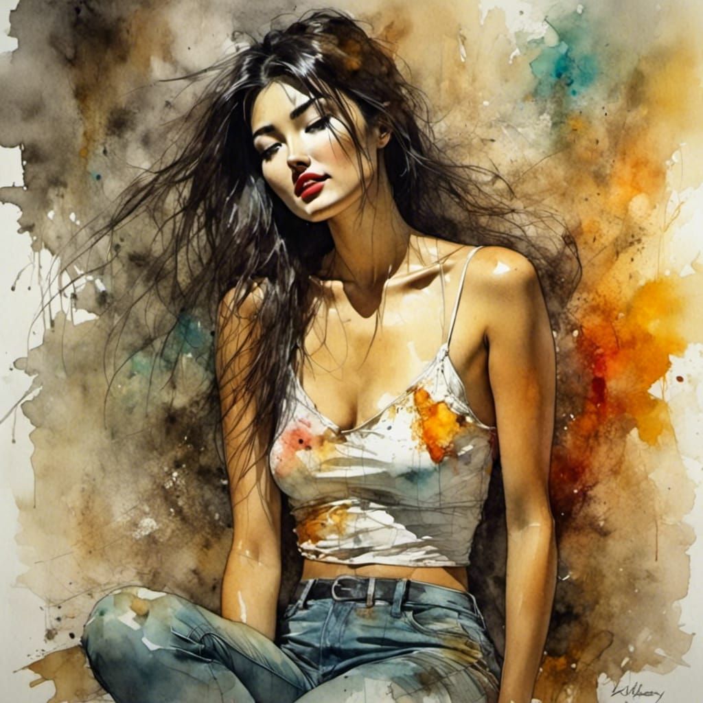 Boho Woman in Vibrant Watercolour Art