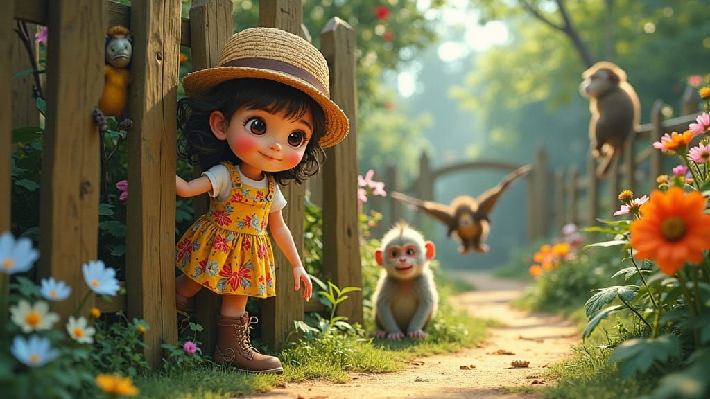 Young Girl Discovers Whimsical Zoo Wonderland