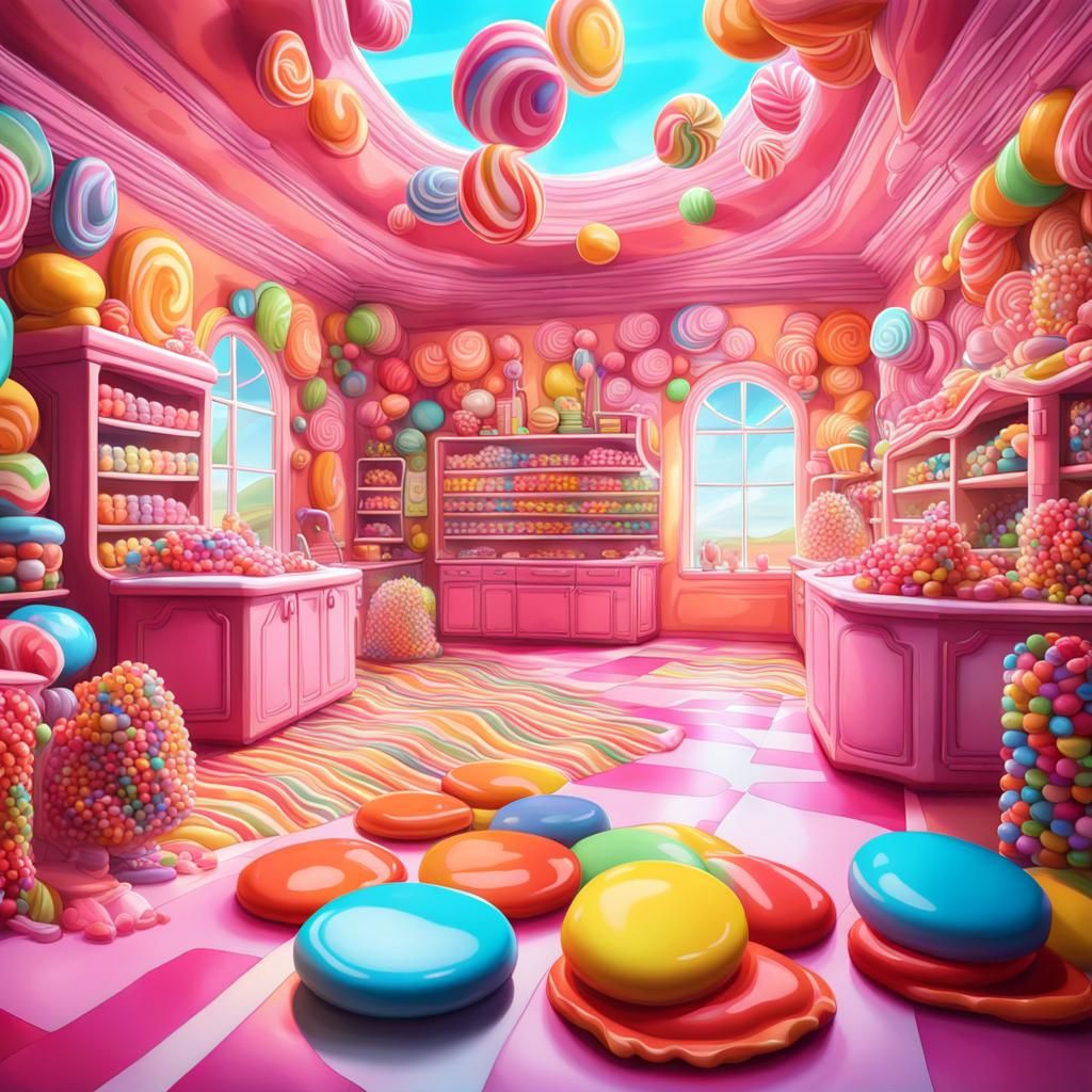 Colorful Candied Room in Hyperrealistic Digital Illustration