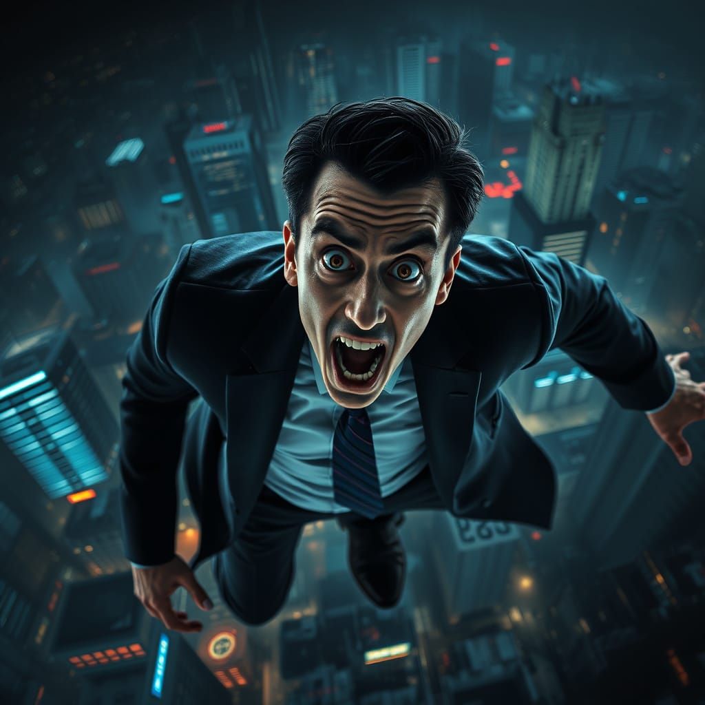 Terrified Businessman Plummets from Skyscraper