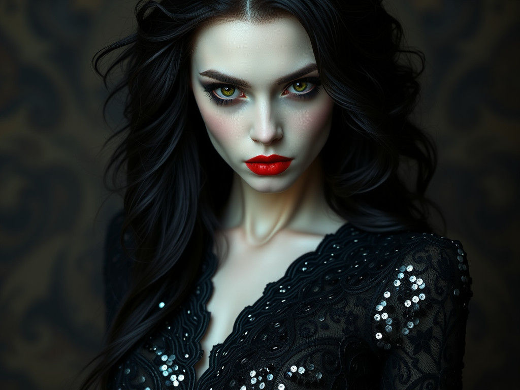 Ethereal Gothic Goddess in Sequin Gown