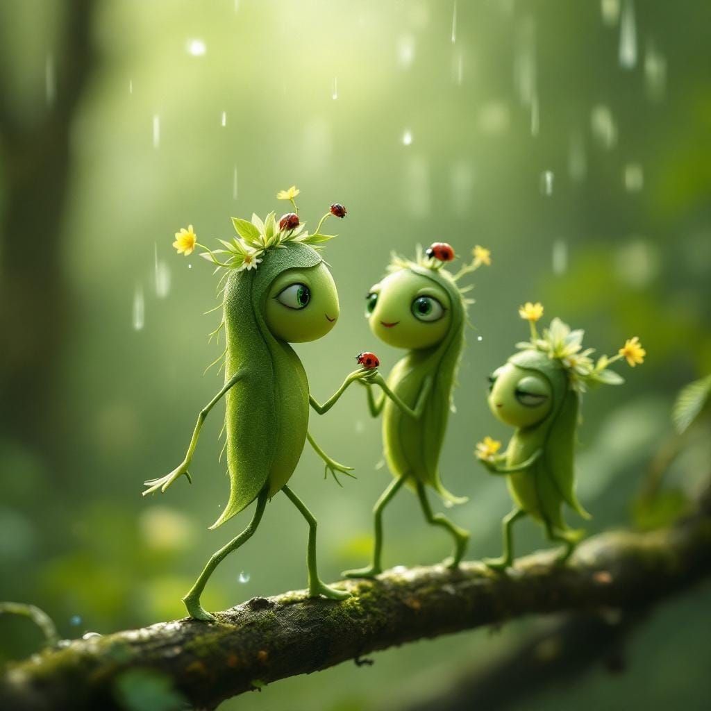 Leaf People in a Misty Forest