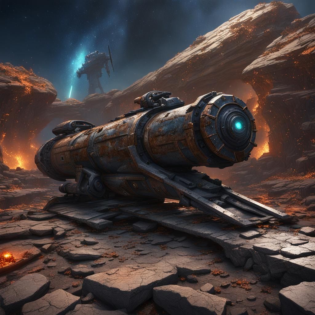 Broken Saber on Stone in Galaxy, Matte Painting
