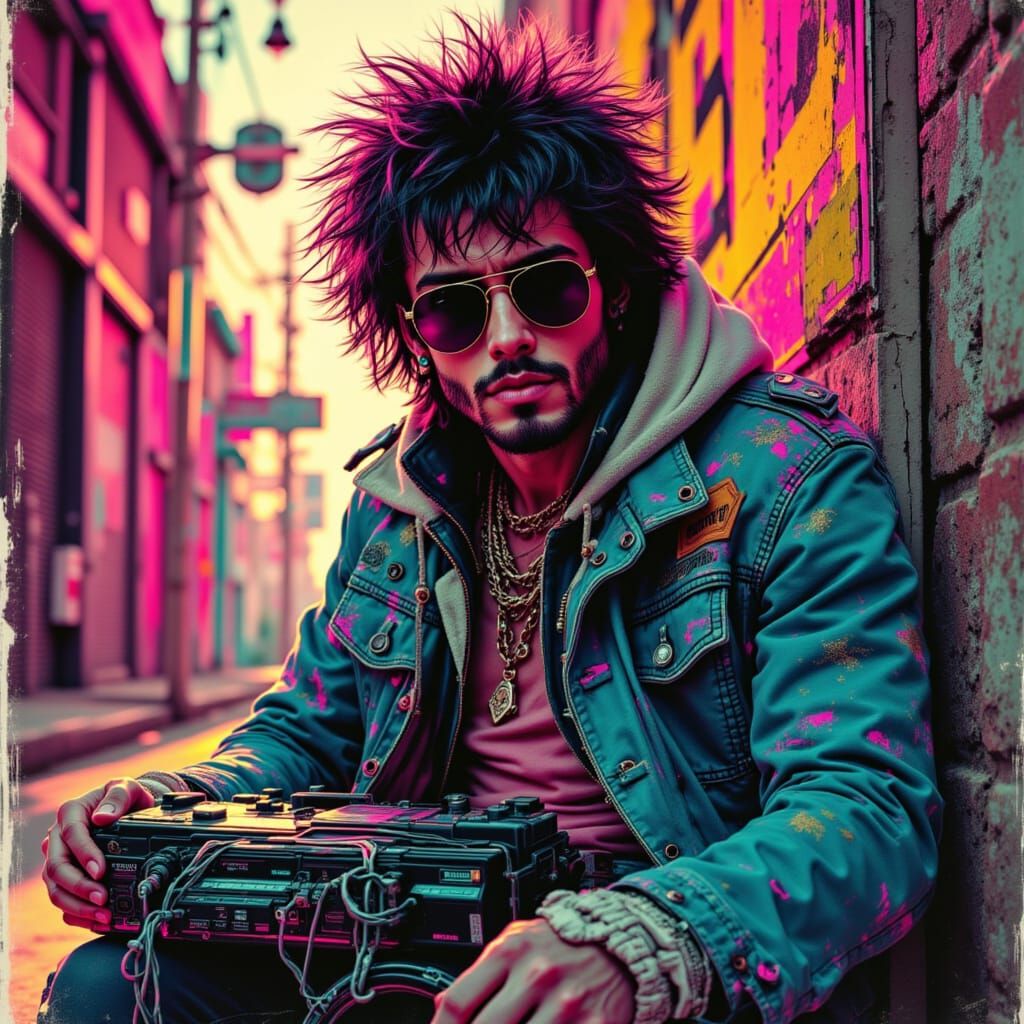 Rocker with Boombox in Cyberpunk Urban Style