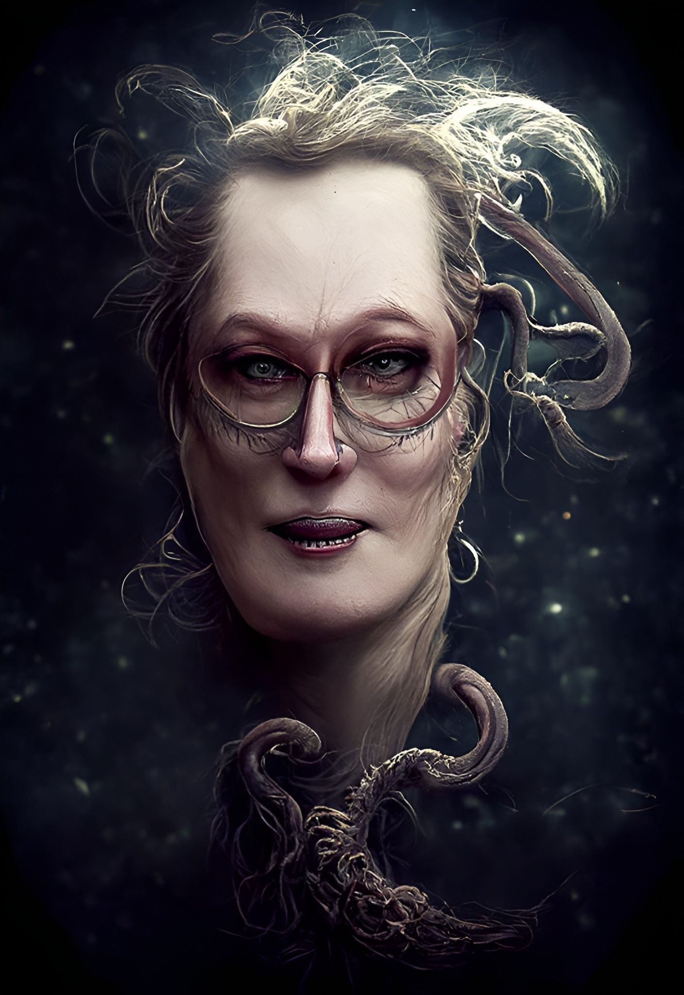 Eldritch Meryl Streep Portrait in Hypermaximalist Style