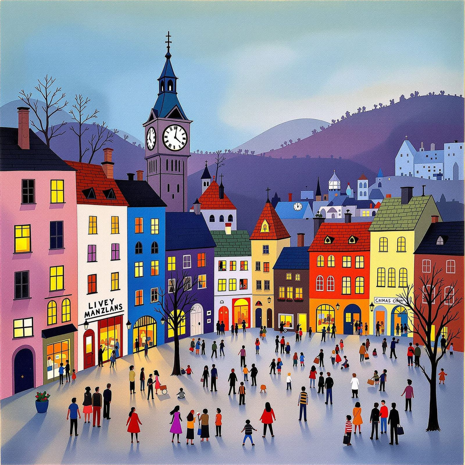 Naive Art City Square at Twilight