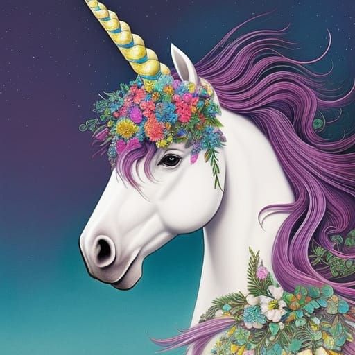 Majestic Unicorn Portrait in Digital Comic Book Style
