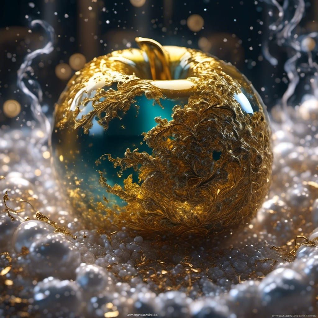 Ethereal Fantasy Art: Gold Apple Macro Photo