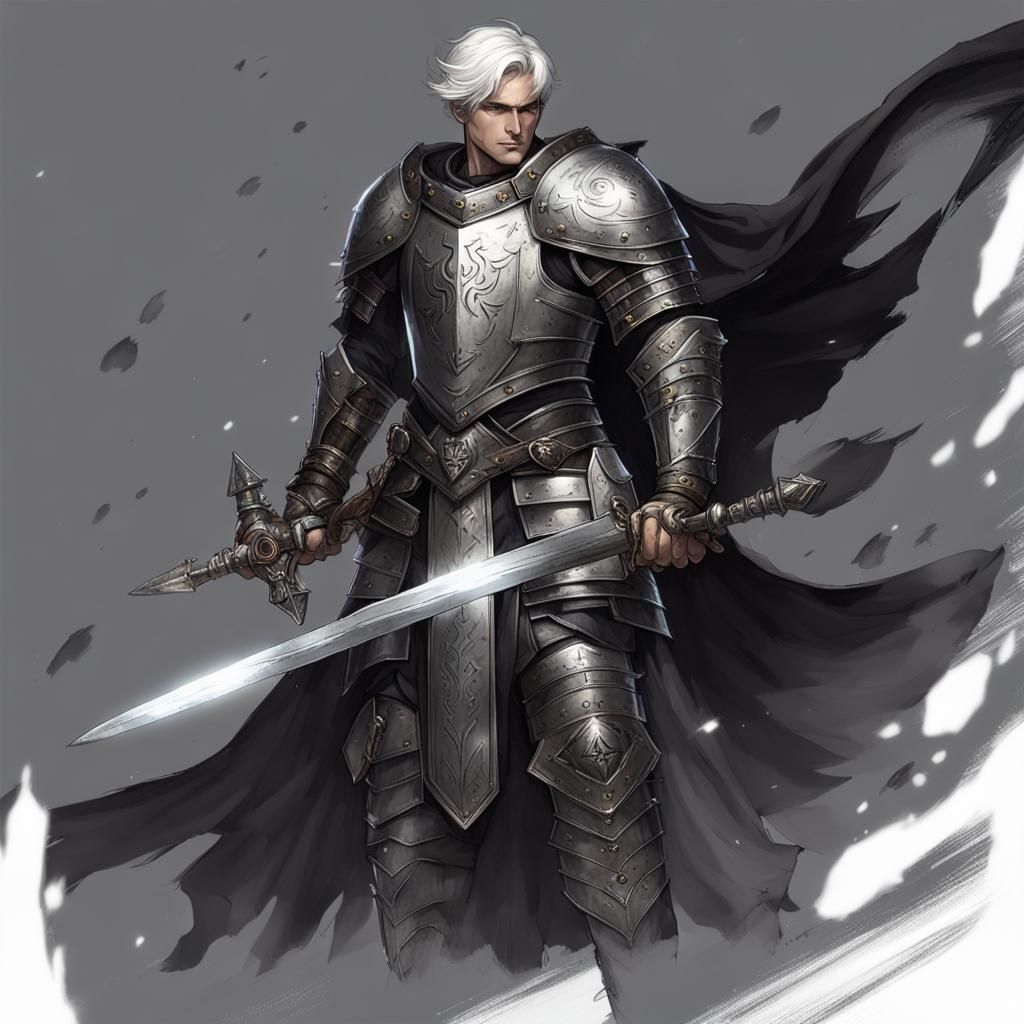 Fallen Aasimar Paladin of Shadows with Glowing Sword