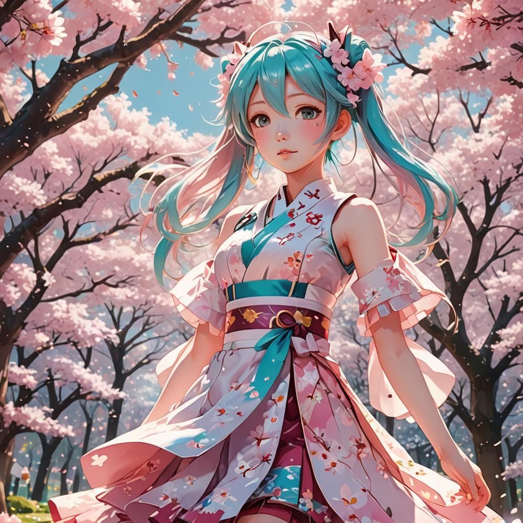 Sakura Miku in Blooming Cherry Blossom Garden