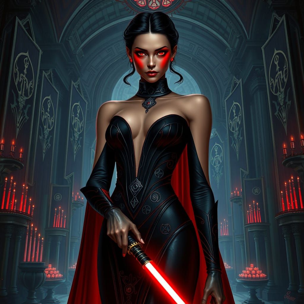 Elegant Sith Pureblood Woman in Opulent Chamber