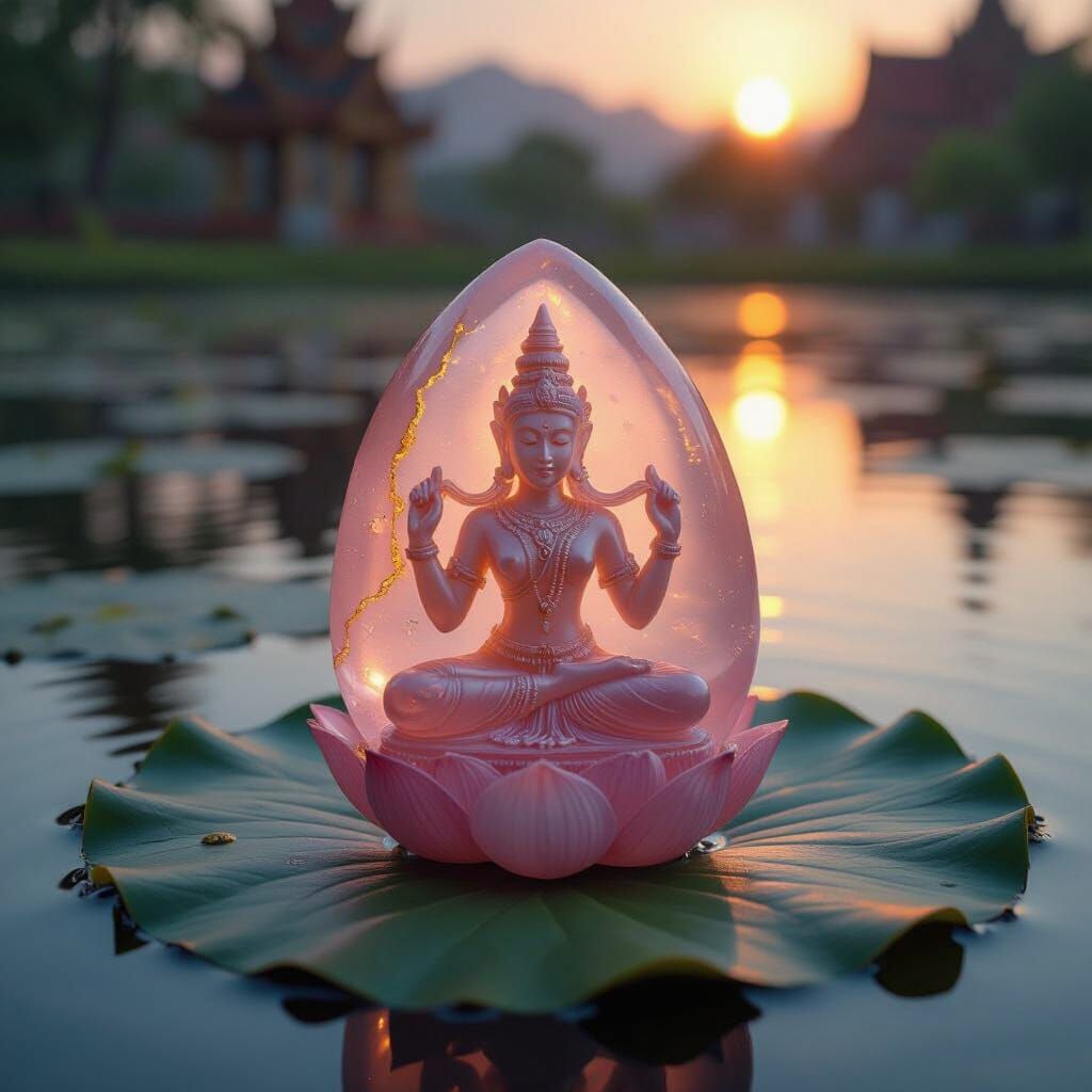 Rose Quartz Amulet of Phra Mae Thorani in Digital Art