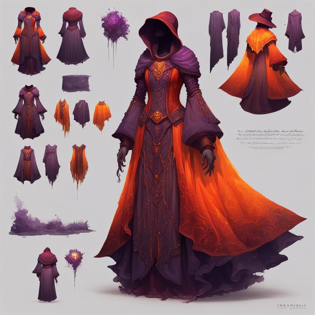 Fire Witch Gown Design in Dark Fantasy Style