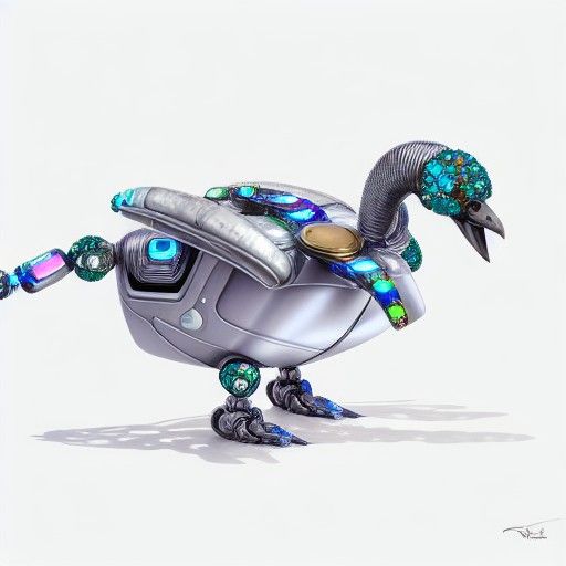 Gemstone Robot Goose Hyperrealistic Digital Art