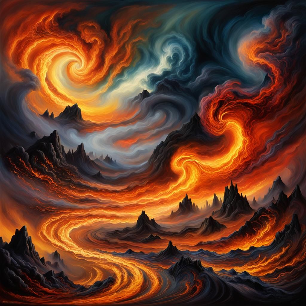 Surreal Fiery Vortex in a Mystical Landscape