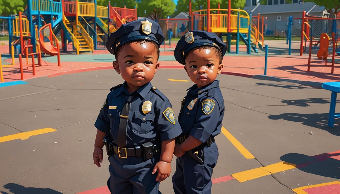 Baby Police Officer in Playground: Vibrant Digital Art