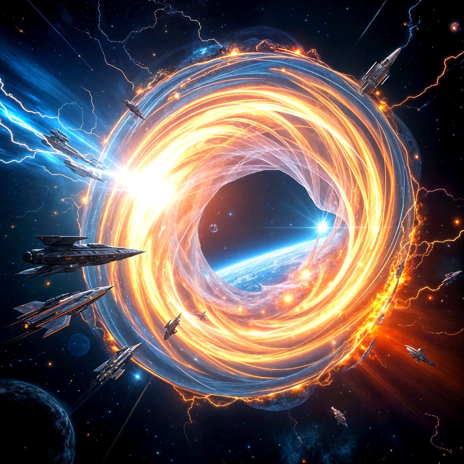 Massive Space Portal with Futuristic Ships