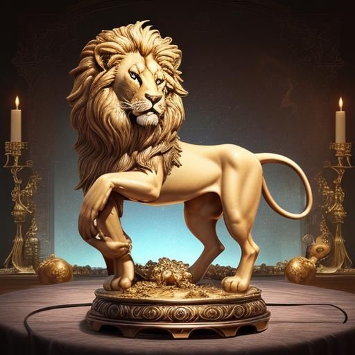 Epoxy Globe with Lion Sculpture in Golden Light