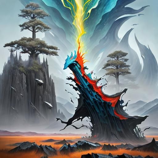 Crystalline Polygonal Leaves in Abstract Expressionist Style