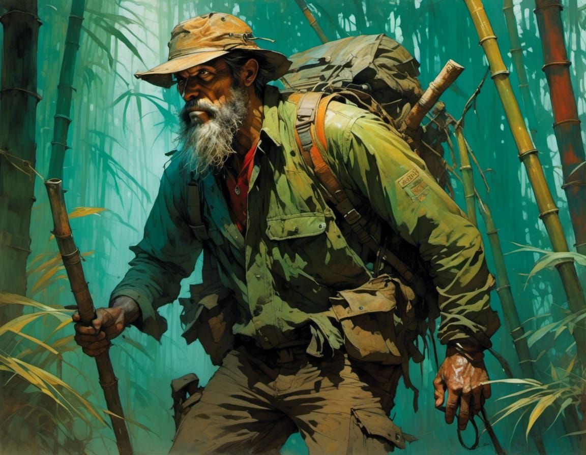 Cybercore Lumberjack Exploring Deep Forest in Detailed Art