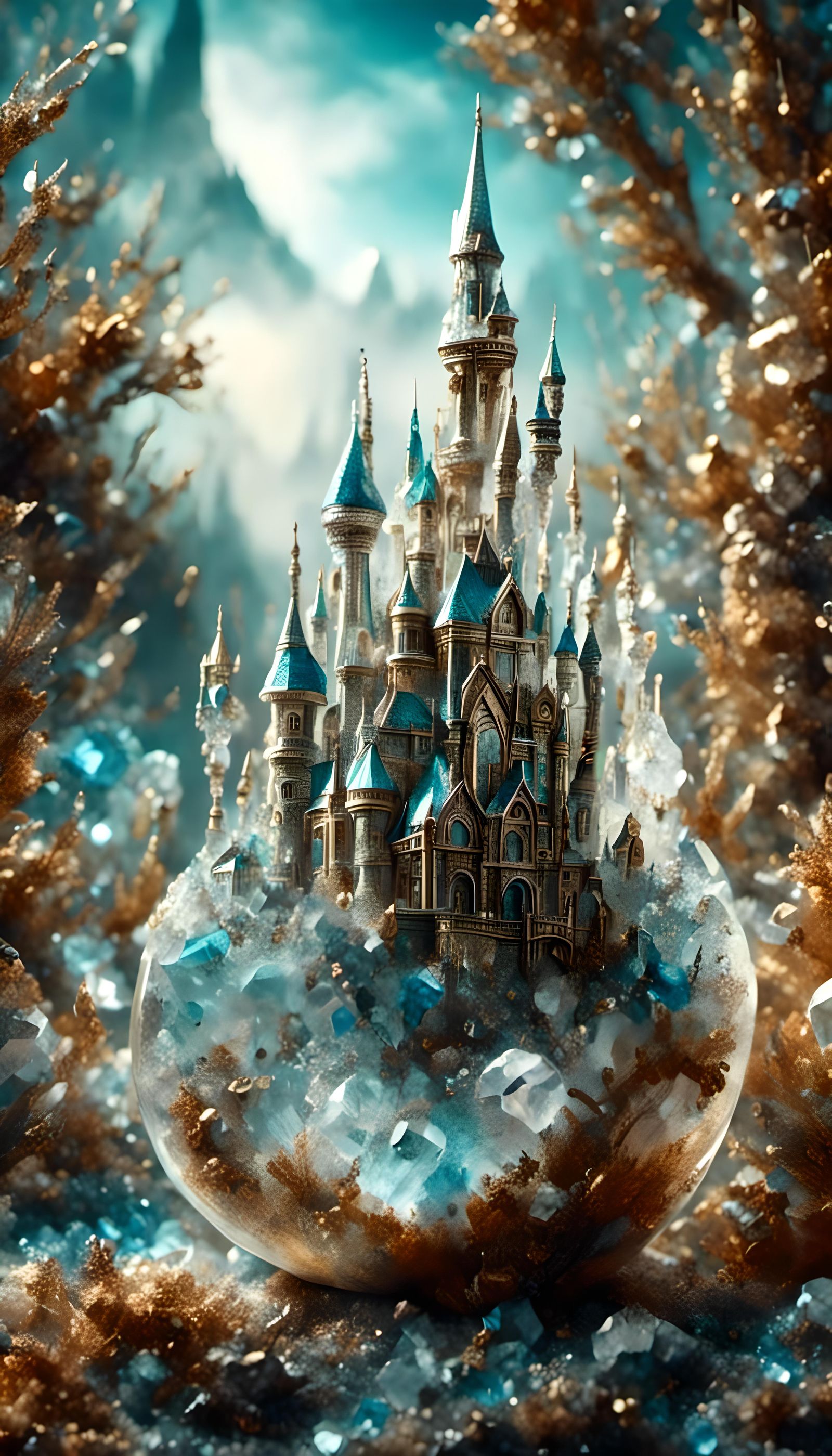 Crystal Castle in Surreal Fantasy Landscape