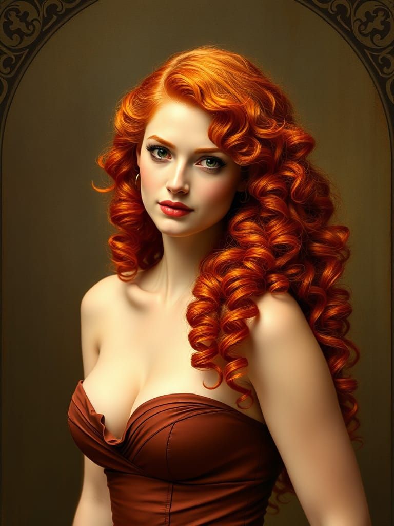 Redhead Woman with Amused Disdain in Art Nouveau Style