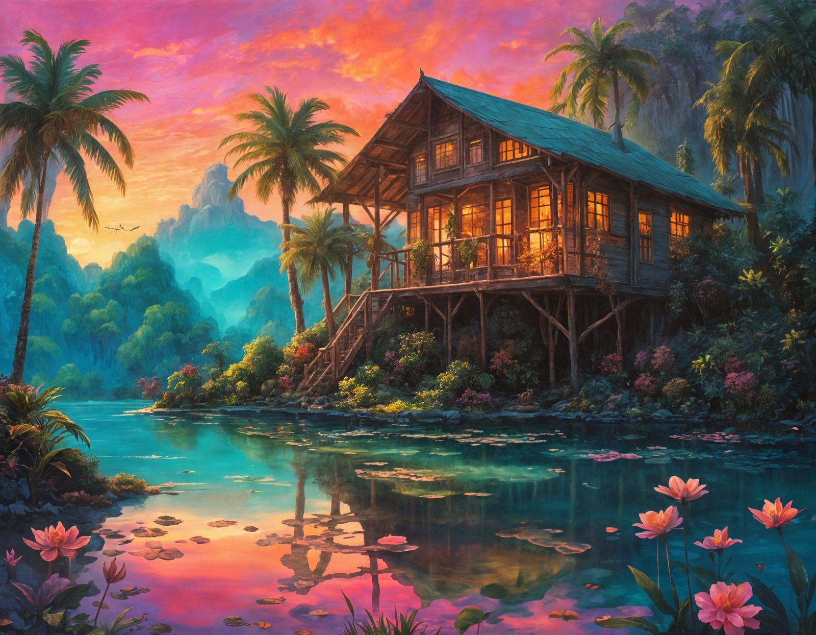 Tropical Oasis at Golden Hour
