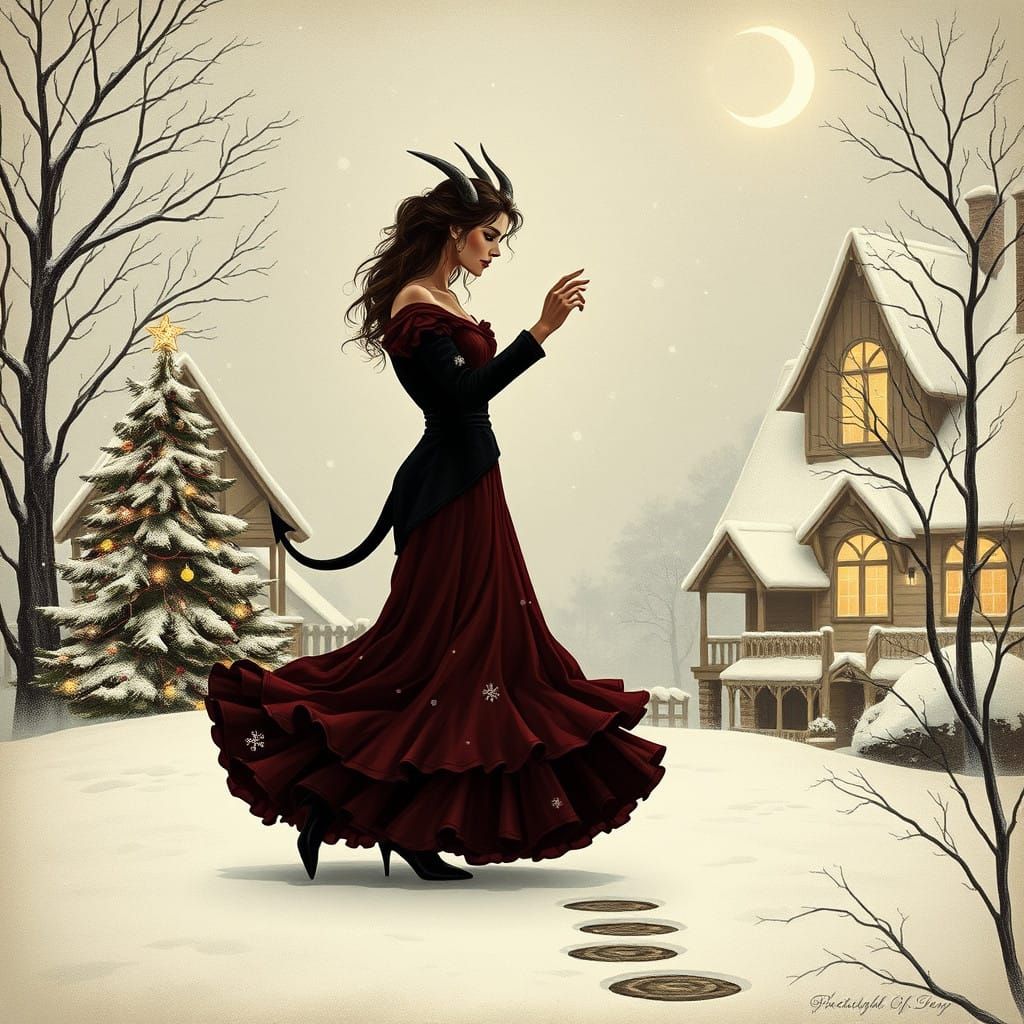 Ethereal Winter Dance in Sepia-Toned Elegance