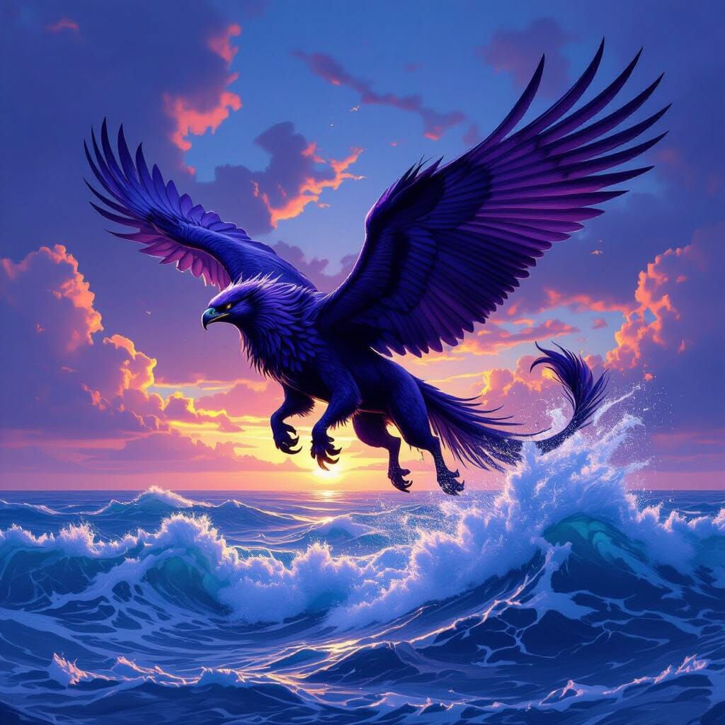 Majestic Gryphon Soaring Over Ocean: Hyperrealistic Digital ...