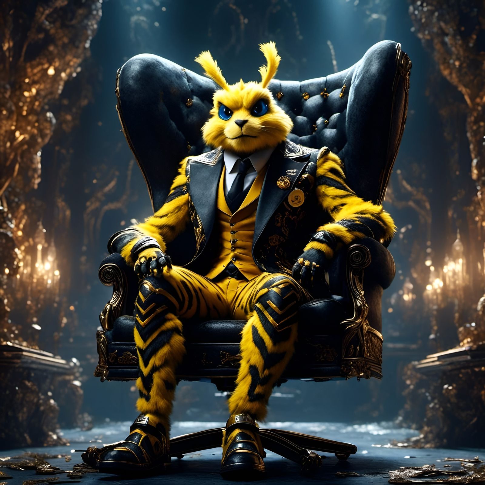 Electabuzz in Suit: Photorealistic Gothic Room Scene