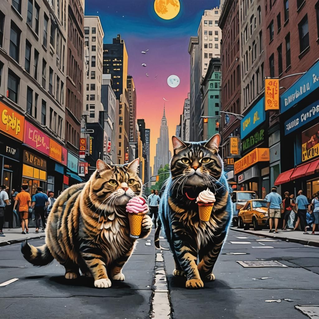 Pop Art Cats Licking Ice Cream on Fifth Avenue