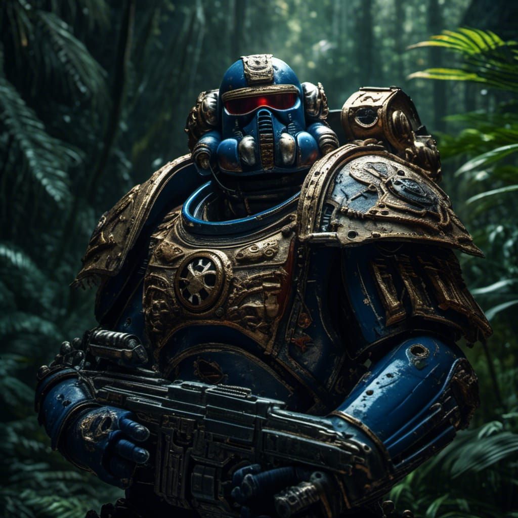 Space Marine Portrait in Jungle, Digital Matte Painting