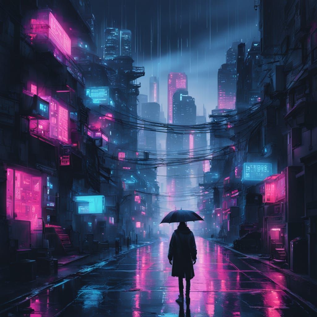 Cyberpunk Cityscape Under Glitching Neon Lights