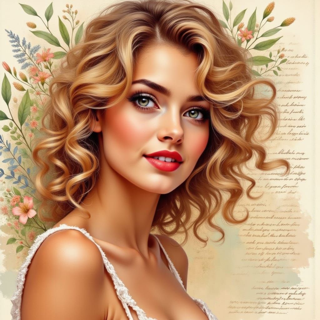 Elegant Woman in Vintage Watercolor Style