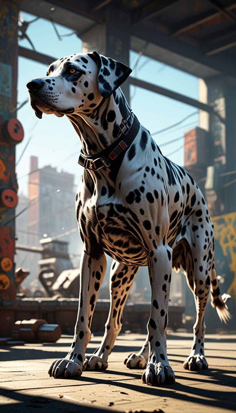 Hyperrealistic Dalmatian in a Gym, Exuding Fitness and Deter...
