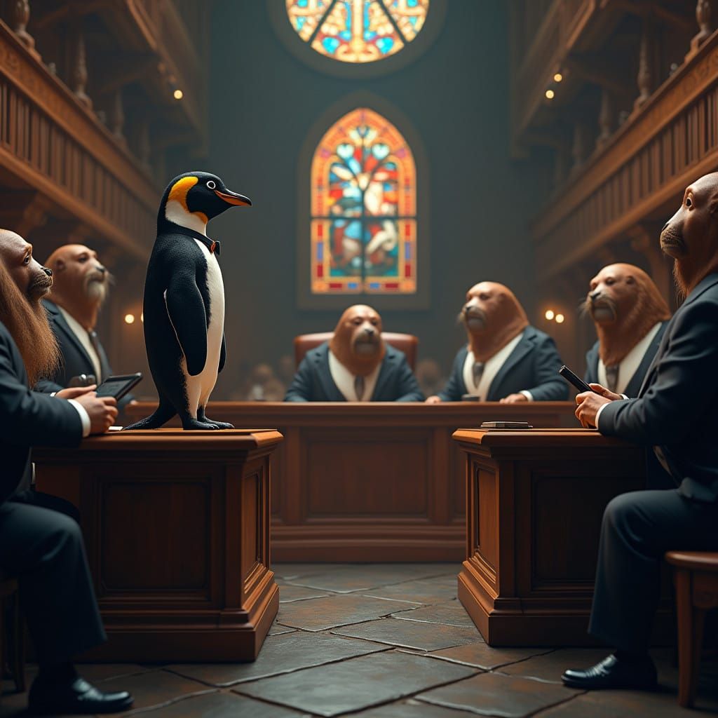 Penguin Defendant Surveys the Courtroom with Quiet Confidenc...