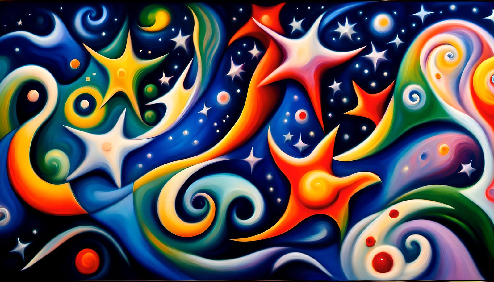 Cosmic Star Dance: An Iridescent Impasto Oil Painting