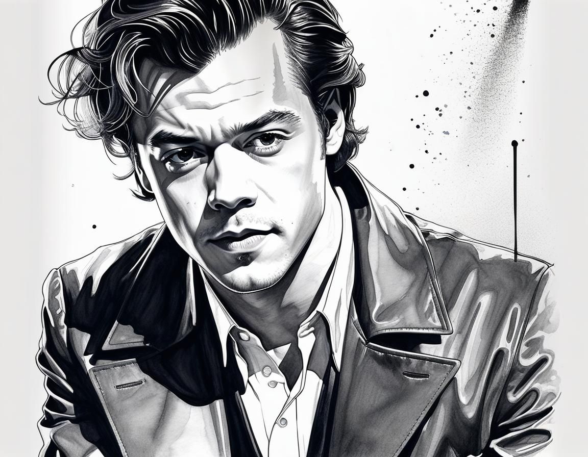 Harry Styles Ink Drawing in Film Noir Style