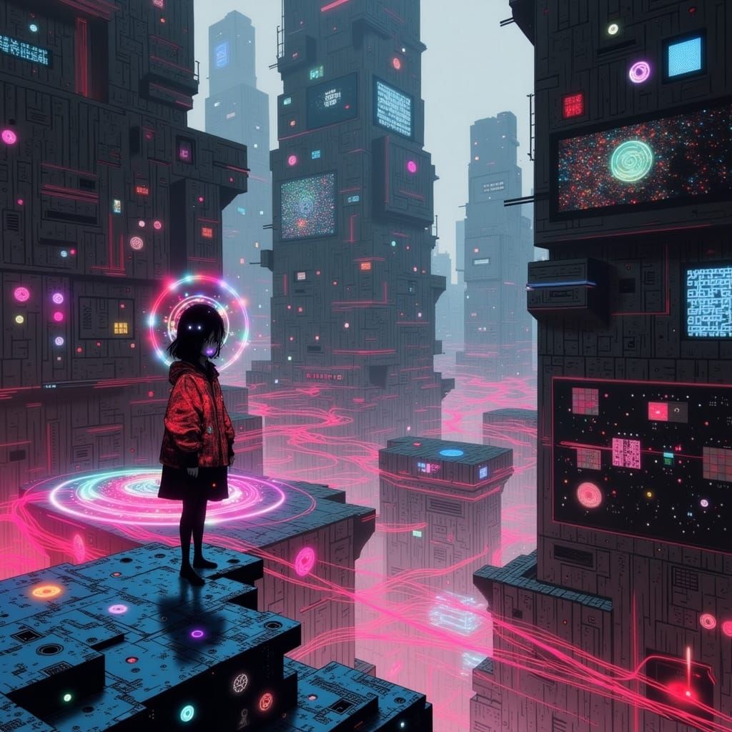 Futuristic Metaverse Cityscape in Neon Lights