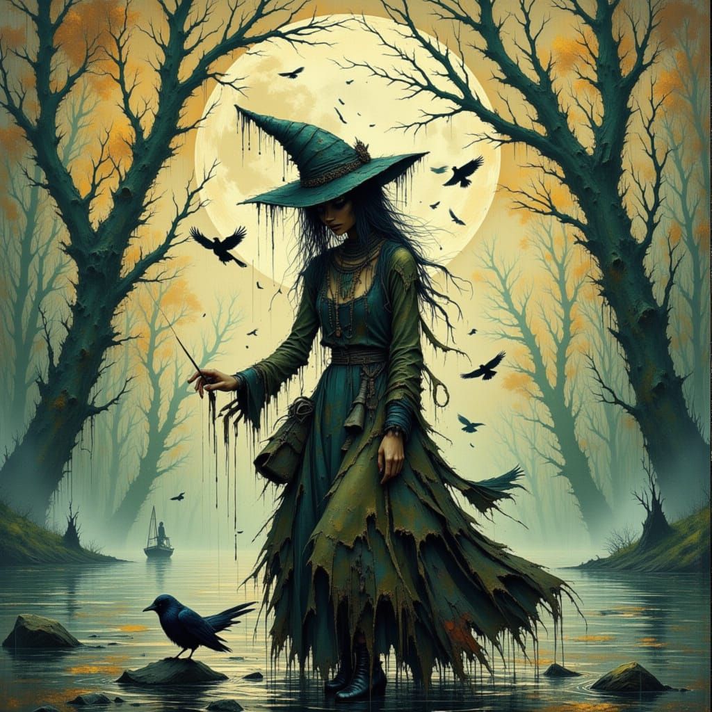 Mysterious River Witch Emerges from Ethereal Mist