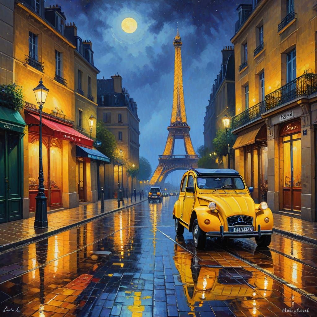 Parisian Street Scene in Neo-Impressionist Style