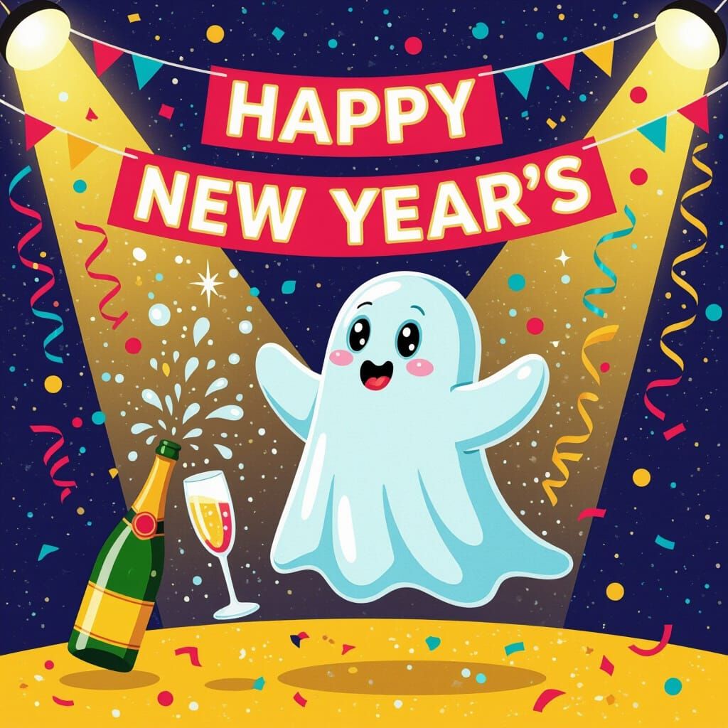 Ethereal Ghost Celebrates New Year's with Champagne